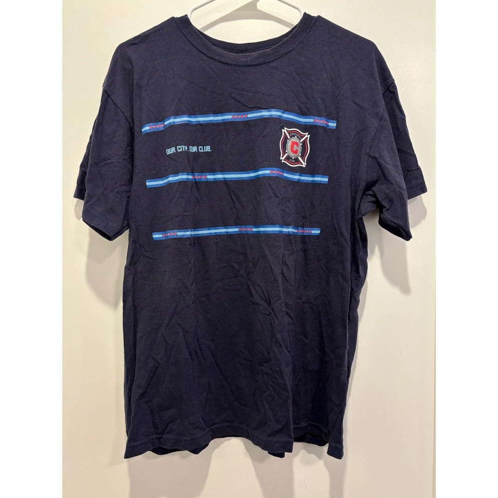Anvil Chicago Fire Soccer Club T-Shirt Mens Large Navy Blue Our City Our Club
